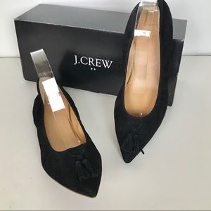 J Crew Suede Tassel Stretch Flats Black sz 8
